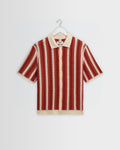 Porto - Ecru And Orange Stripe Crochet Knitted Shirt