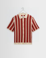 Porto - Ecru And Orange Stripe Crochet Knitted Shirt