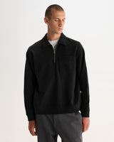 REEVE QUARTER ZIP SWEATSHIRT DRY COTTON LOOPBACK WASHED BLACK