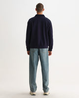REEVE QUARTER ZIP SWEATSHIRT DRY COTTON LOOPBACK WASHED NAVY