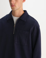 REEVE QUARTER ZIP SWEATSHIRT DRY COTTON LOOPBACK WASHED NAVY