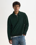 REEVE QUARTER ZIP SWEATSHIRT DRY COTTON LOOPBACK WASHED GREEN