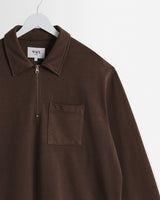 Reeve - Washed Brown Loopback Organic Cotton Collared Sweatshirt