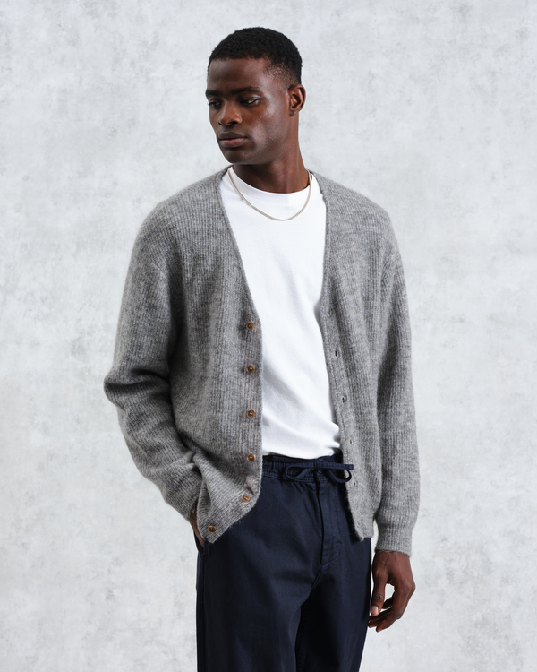 wax london men's Alban - Grey Marl Mohair Blend Cardigan