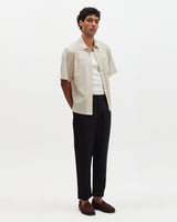 Sears - Natural And Navy Stripe Seersucker Zip Short-Sleeve Shirt
