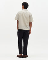 Sears - Natural And Navy Stripe Seersucker Zip Short-Sleeve Shirt