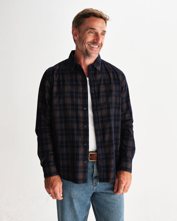 Shelly - Navy And Multicolour Check Corduroy Shirt