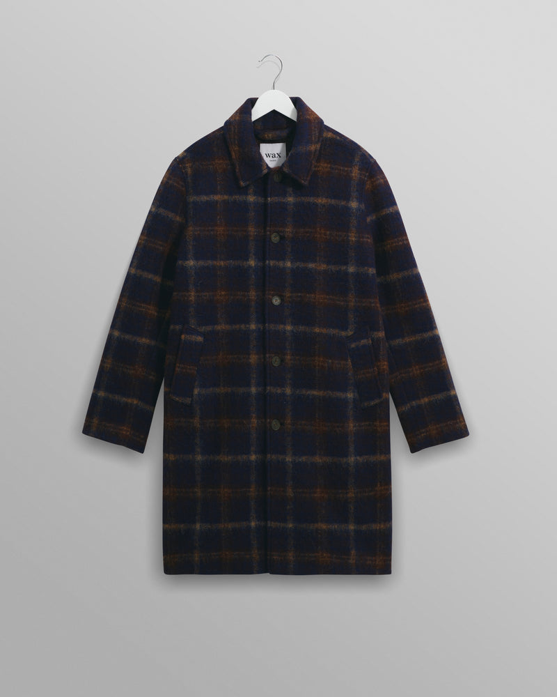 Stan - Navy Check Wool Car Coat