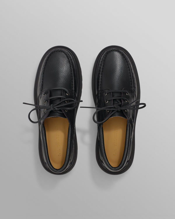 S.T. Valentin - Black Italian Leather Chunky Sole Boat Shoes
