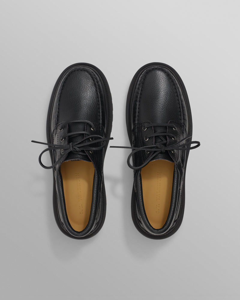 S.T. Valentin - Black Italian Leather Chunky Sole Boat Shoes