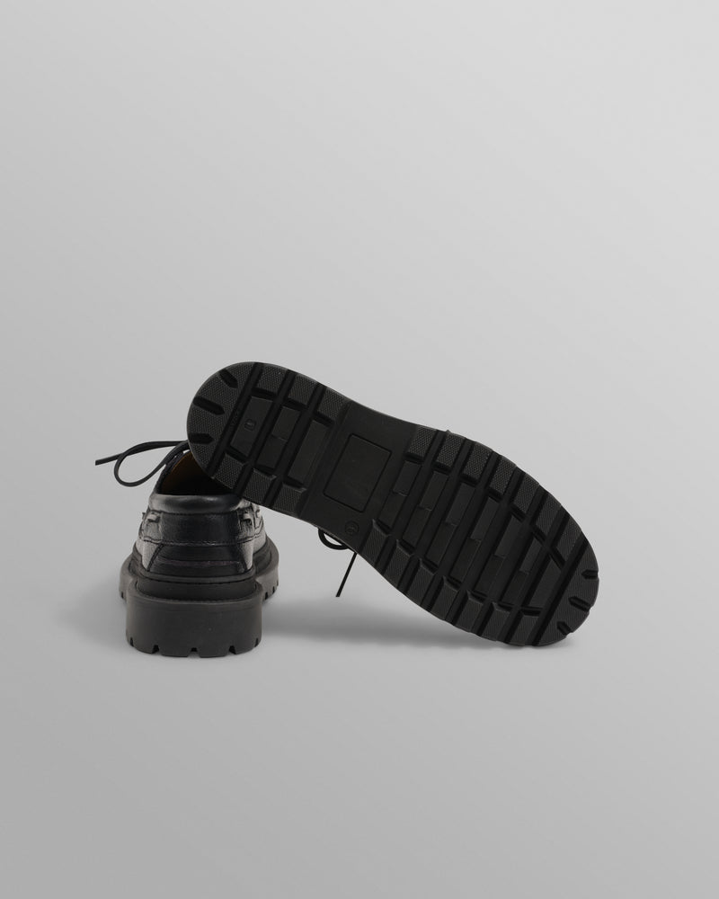 S.T. Valentin - Black Italian Leather Chunky Sole Boat Shoes