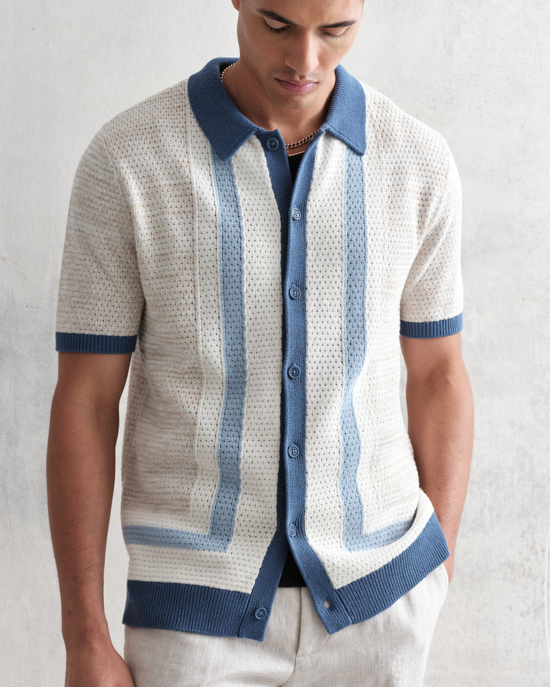 Tellaro Shirt Blue/Ecru Stripe
