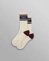 Thorpe - Ecru And Burgundy Branded Stripe Socks