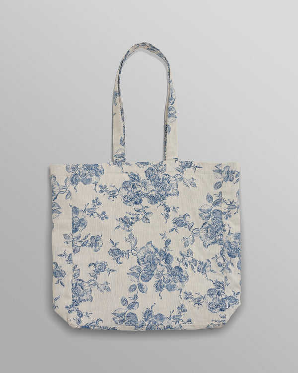 Tote Bag Ecru/Blue Floral Jacquard