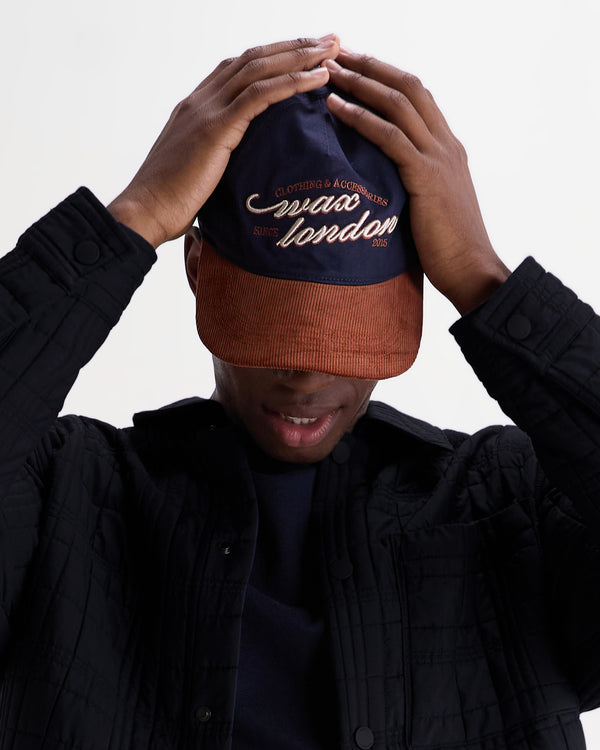 Tranton - Navy And Rust Contrast Corduroy Trucker Cap