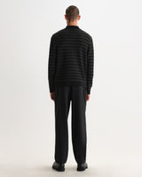 TRISTAN L/S POLO WOOL BLEND RIB CHECK BLACK / CHARCOAL