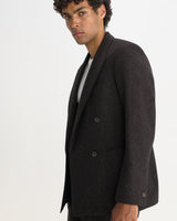 VIGO DOUBLE BREASTED BLAZER WOOL BLEND FLECK DARK BROWN