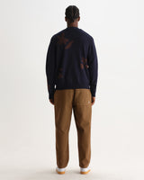 WALKER CARDIGAN FELTED APPLIQUE NAVY / BROWN