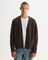 WALKER CARDIGAN FLUFFY WOOL BLEND CHOCOLATE BROWN