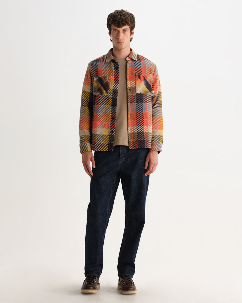 wax london WHITING OVERSHIRT チェックシャツM Men's Orange Pike Check Overshirt | Wax London