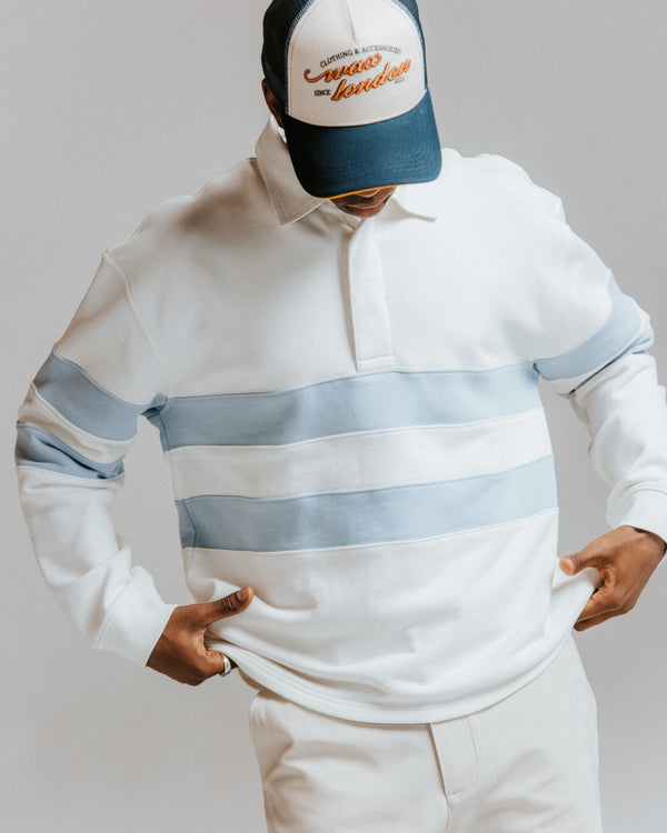 Rowhill - Ecru And Light Blue Stripe Loopback Rugby Shirt