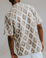 Didcot - Taupe And Ecru Diamond Lace Short-Sleeve Shirt