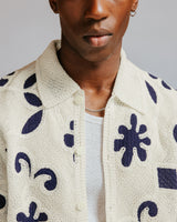 Porto - Ecru And Navy Doodle Crochet Knitted Shirt