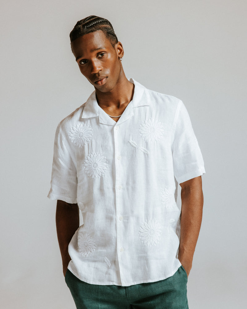 Men's White Embroidered Short-Sleeve Shirt | Wax London Men's White Embroidered Short-Sleeve Shirt | Wax London