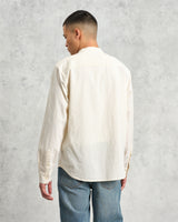 wax london Abbot - Ecru Grandad Collar Cotton Chambray Shirt