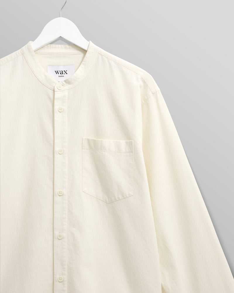 wax london Abbot - Ecru Grandad Collar Cotton Chambray Shirt