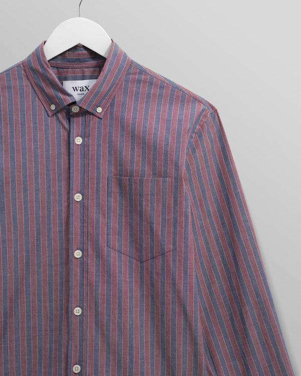wax london men's Abingdon - Blue And Burgundy Halo Stripe Shirt