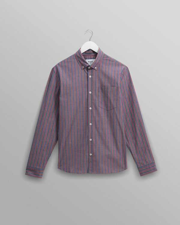 wax london men's Abingdon - Blue And Burgundy Halo Stripe Shirt