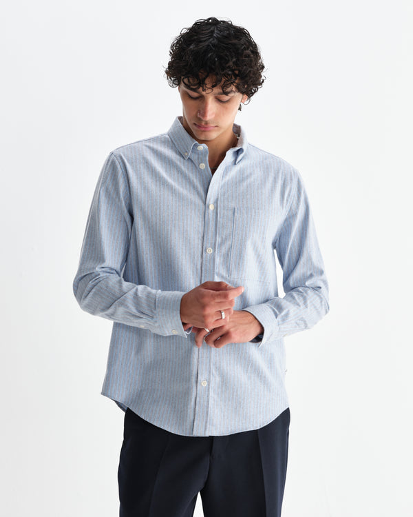 wax london men's Abingdon - Blue Preppy Stripe Shirt