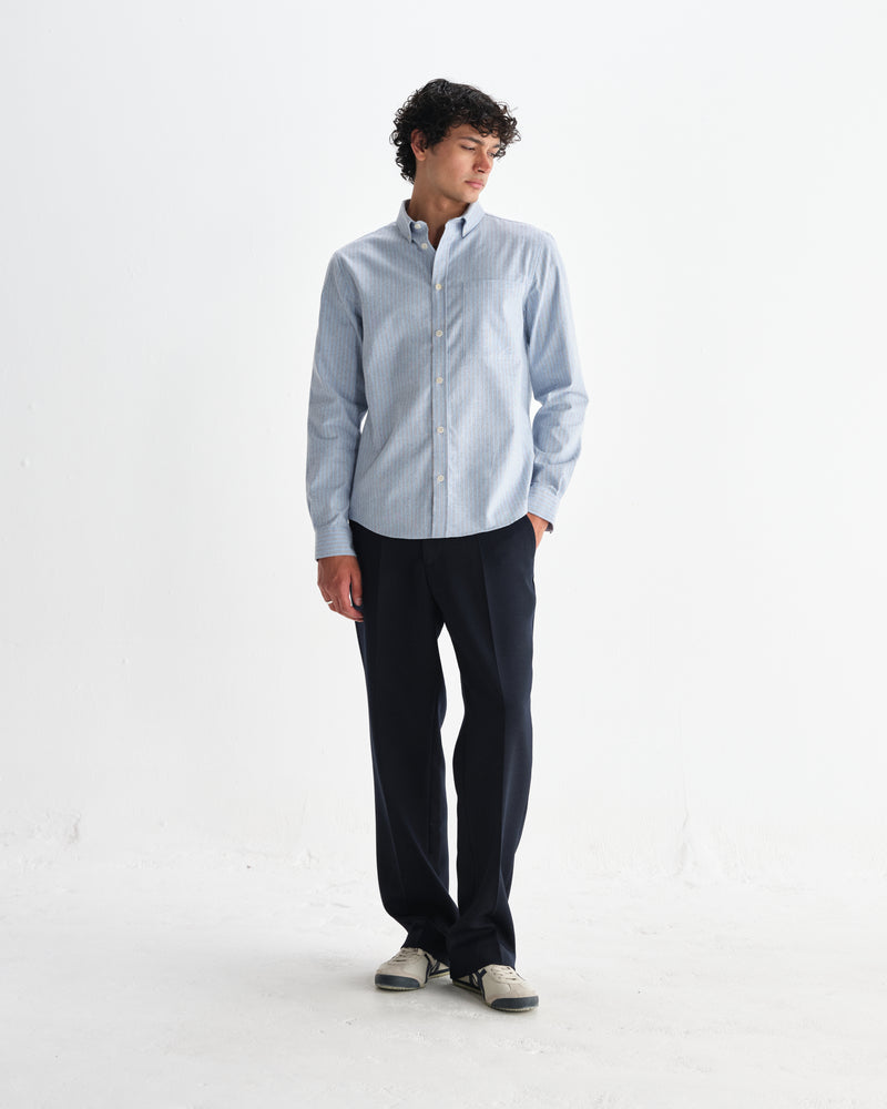 wax london men's Abingdon - Blue Preppy Stripe Shirt