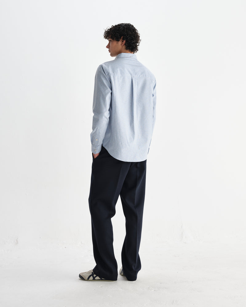 wax london men's Abingdon - Blue Preppy Stripe Shirt