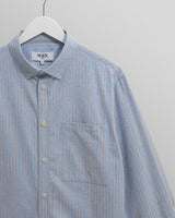 wax london men's Abingdon - Blue Preppy Stripe Shirt