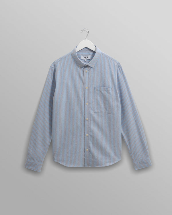wax london men's Abingdon - Blue Preppy Stripe Shirt