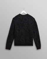 wax london men's Alban - Black And Green Floral Textured Jacquard Cardigan