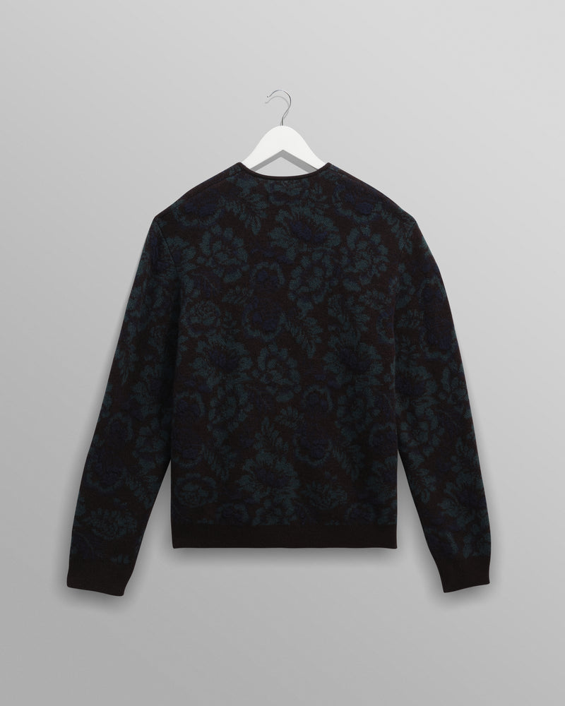 wax london men's Alban - Black And Green Floral Textured Jacquard Cardigan