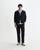 wax london men's Alban - Black And Green Floral Textured Jacquard Cardigan
