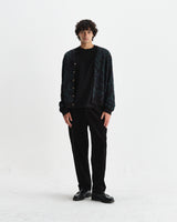 wax london men's Alban - Black And Green Floral Textured Jacquard Cardigan