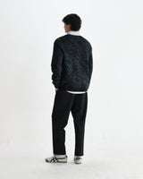 wax london men's Alban - Black And Green Floral Textured Jacquard Cardigan