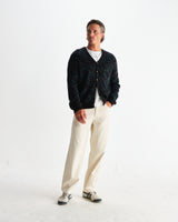 wax london men's Alban - Black And Green Floral Textured Jacquard Cardigan