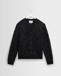 Alban - Black And Green Floral Textured Jacquard Cardigan