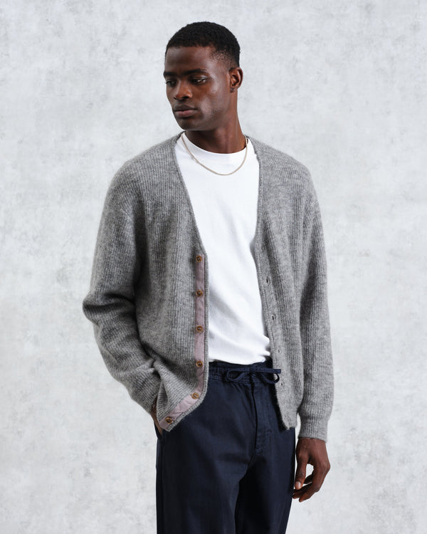 wax london Alban - Grey Marl Mohair Blend Cardigan