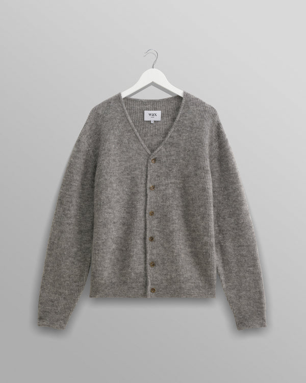 wax london men's Alban - Grey Marl Mohair Blend Cardigan