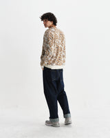 wax london men's Alban - Natural And Brown Floral Textured Jacquard Cardigan