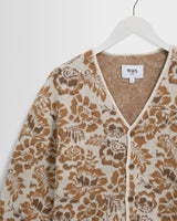 wax london men's Alban - Natural And Brown Floral Textured Jacquard Cardigan
