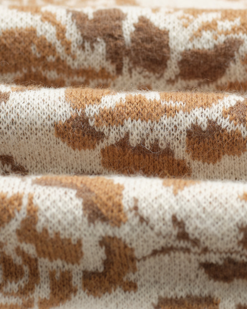 wax london men's Alban - Natural And Brown Floral Textured Jacquard Cardigan