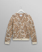 wax london men's Alban - Natural And Brown Floral Textured Jacquard Cardigan
